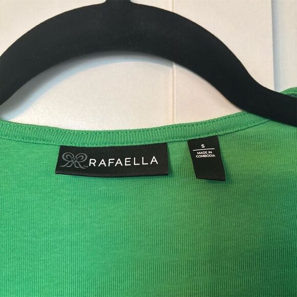 Rafaella Women's S Green Square Neck Embroidered Blouse Short Sleeve - Picture 3 of 7